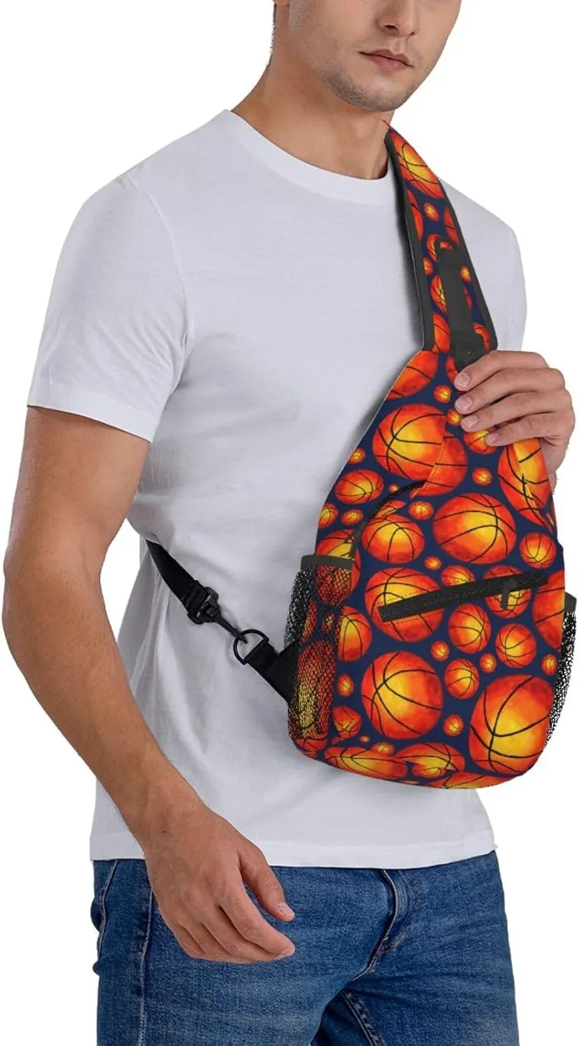 American Flag Basketball Crossbody Bag Adjustable Sling Bag Casual Chest Bags Travel Shoulder Backpack