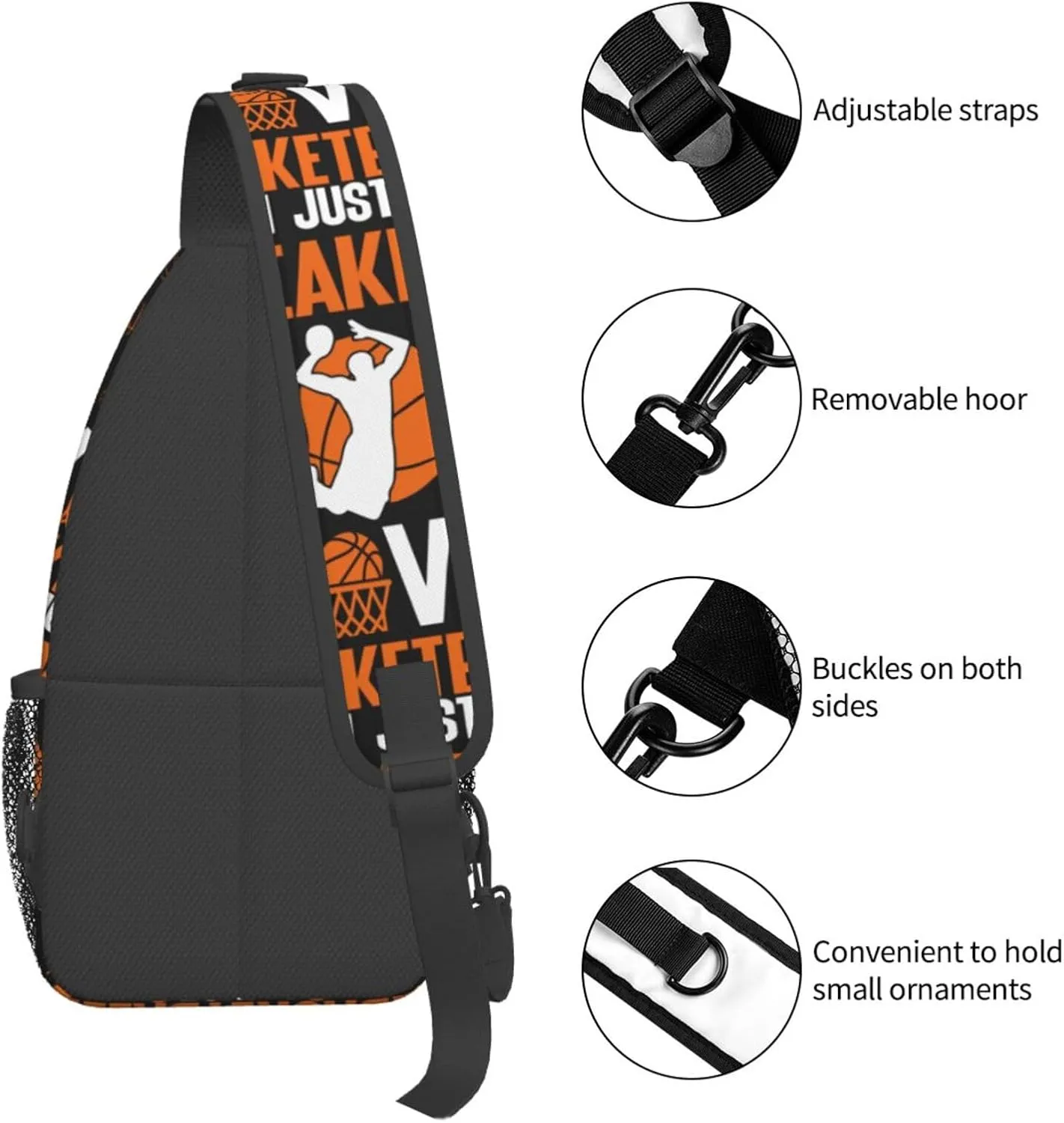 American Flag Basketball Crossbody Bag Adjustable Sling Bag Casual Chest Bags Travel Shoulder Backpack