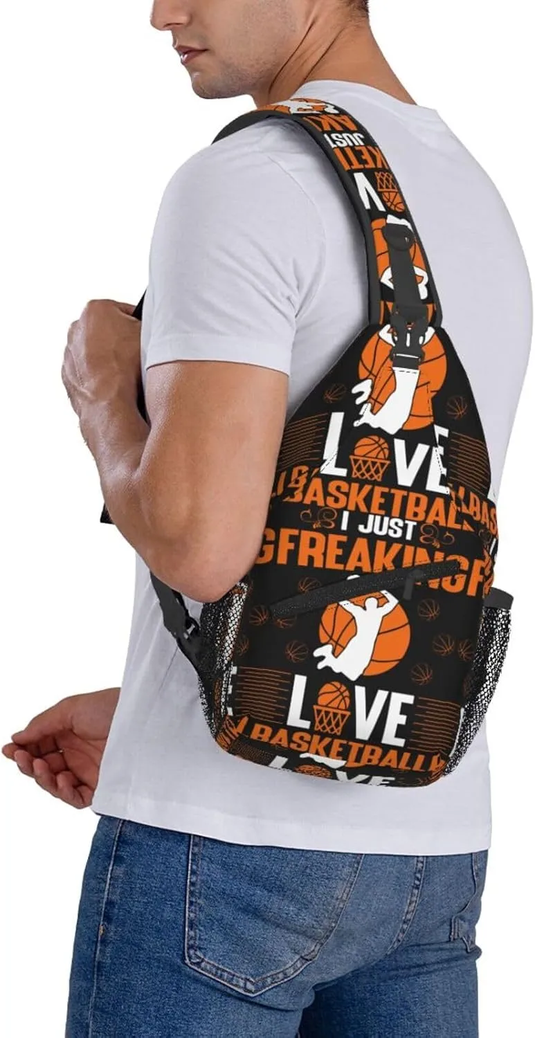 American Flag Basketball Crossbody Bag Adjustable Sling Bag Casual Chest Bags Travel Shoulder Backpack