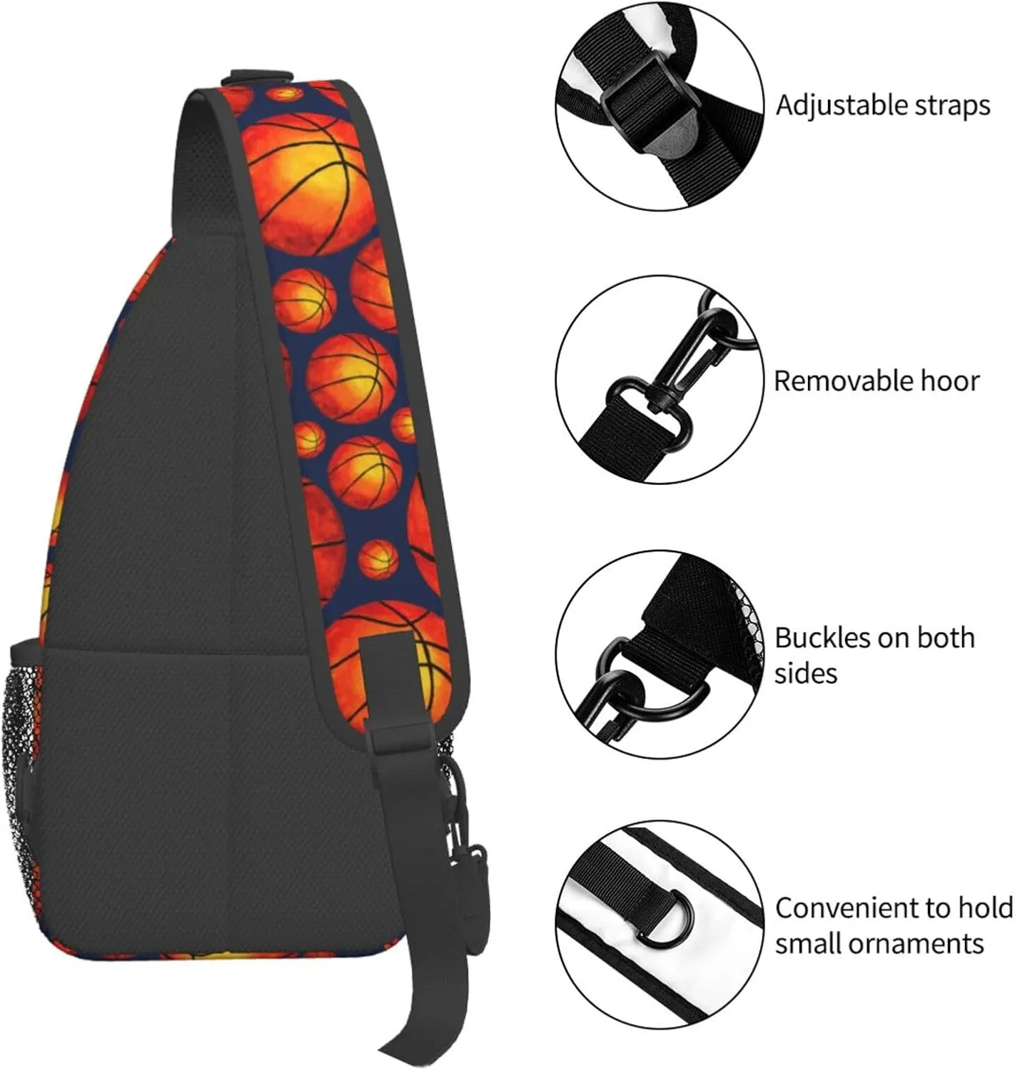 American Flag Basketball Crossbody Bag Adjustable Sling Bag Casual Chest Bags Travel Shoulder Backpack