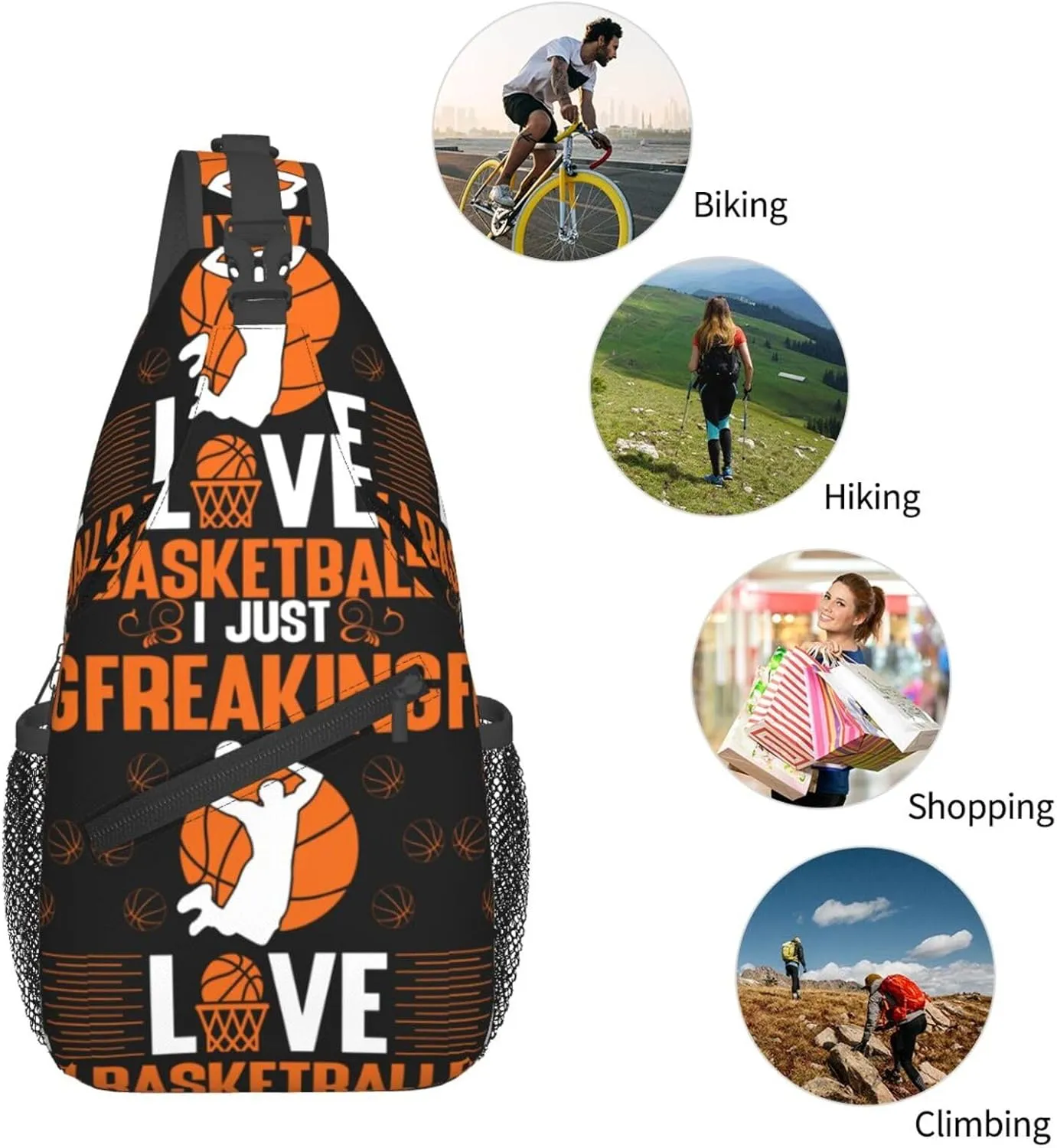 American Flag Basketball Crossbody Bag Adjustable Sling Bag Casual Chest Bags Travel Shoulder Backpack