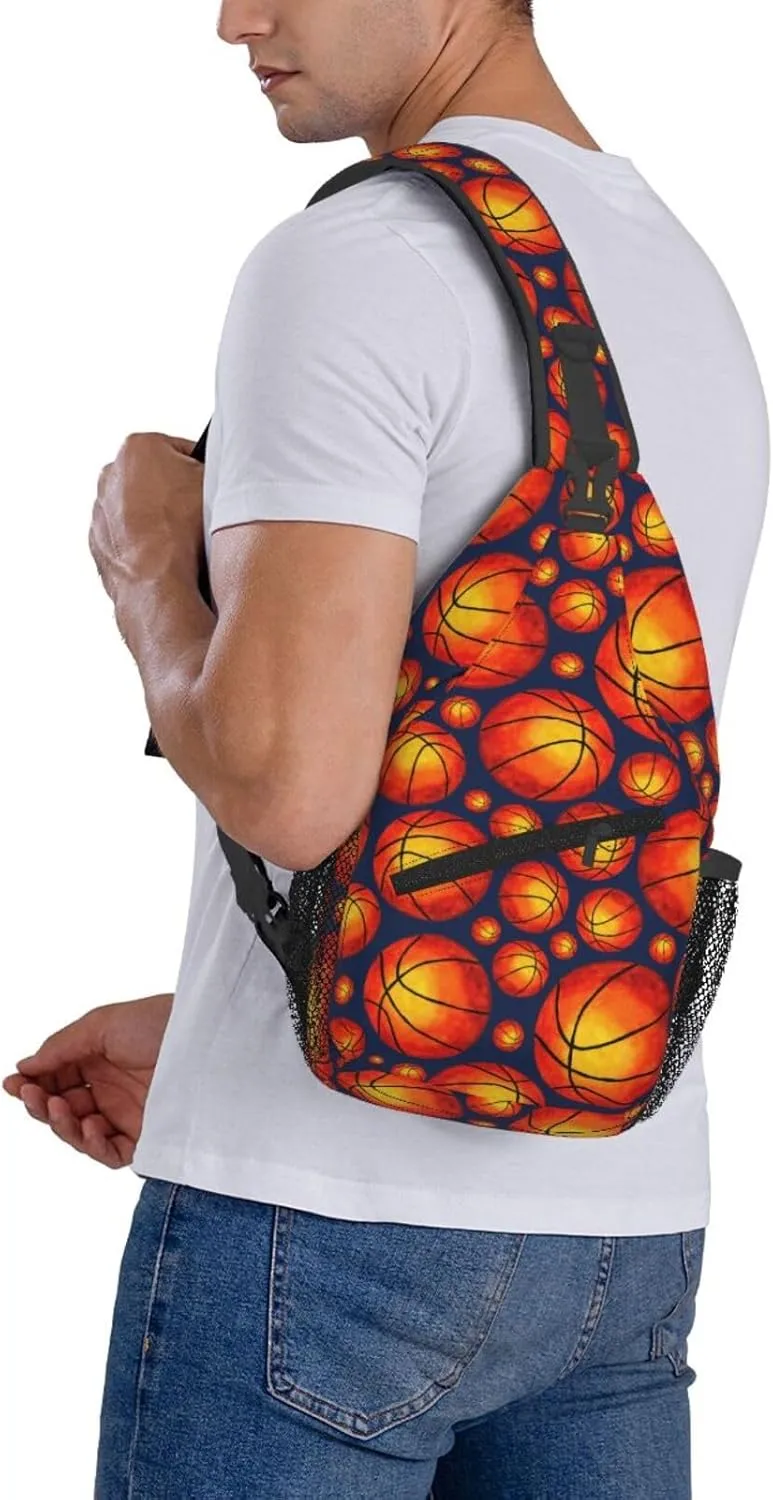 American Flag Basketball Crossbody Bag Adjustable Sling Bag Casual Chest Bags Travel Shoulder Backpack