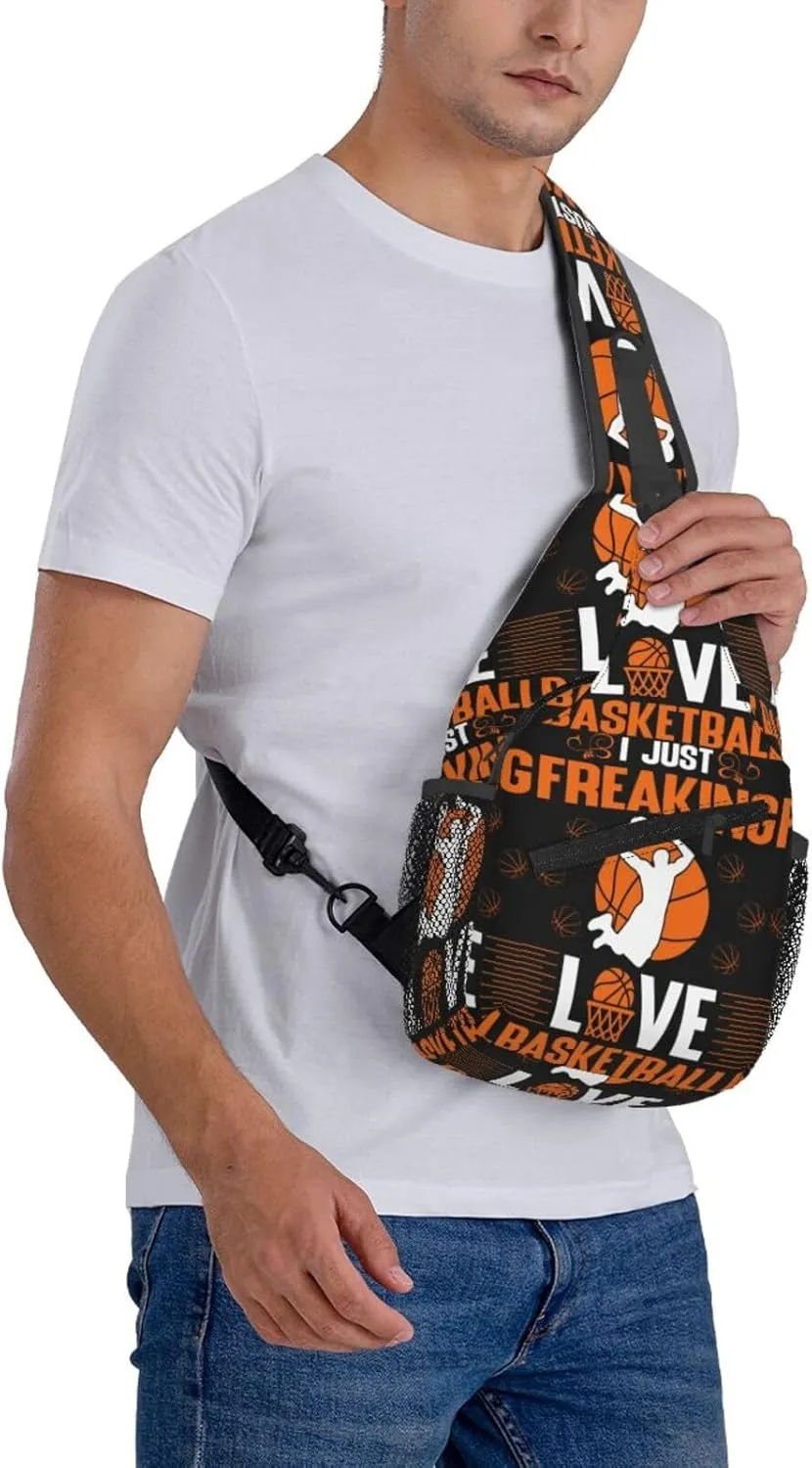 American Flag Basketball Crossbody Bag Adjustable Sling Bag Casual Chest Bags Travel Shoulder Backpack