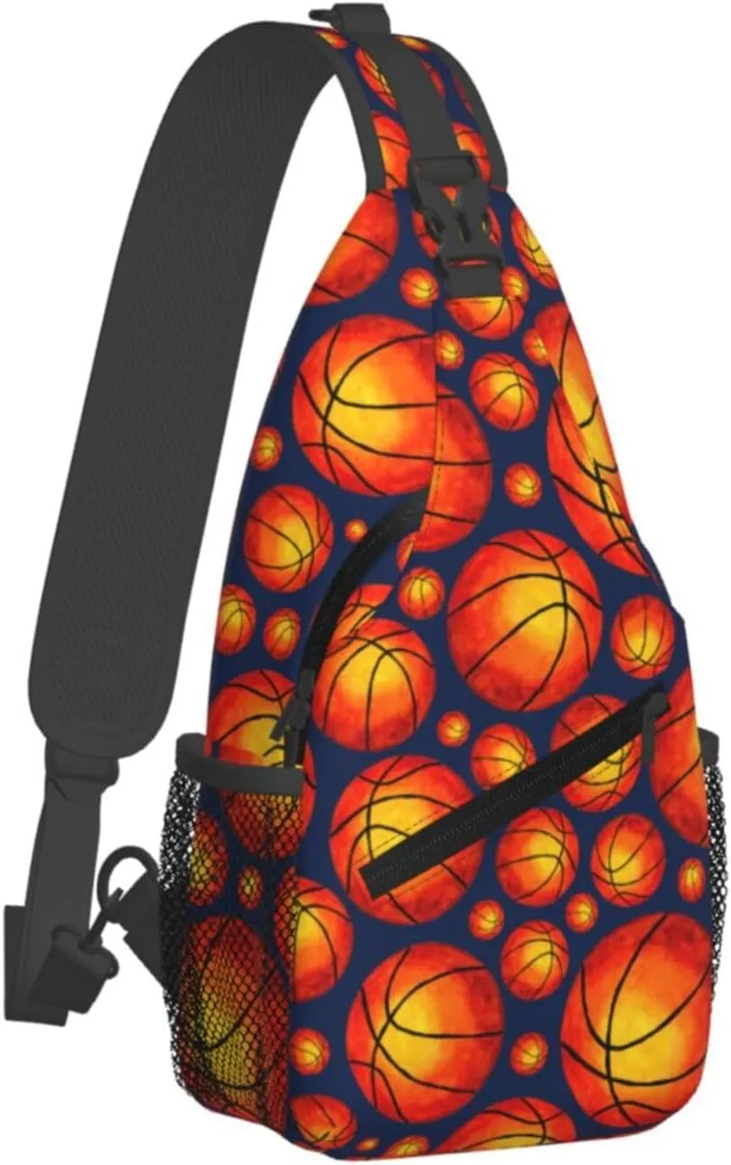 American Flag Basketball Crossbody Bag Adjustable Sling Bag Casual Chest Bags Travel Shoulder Backpack