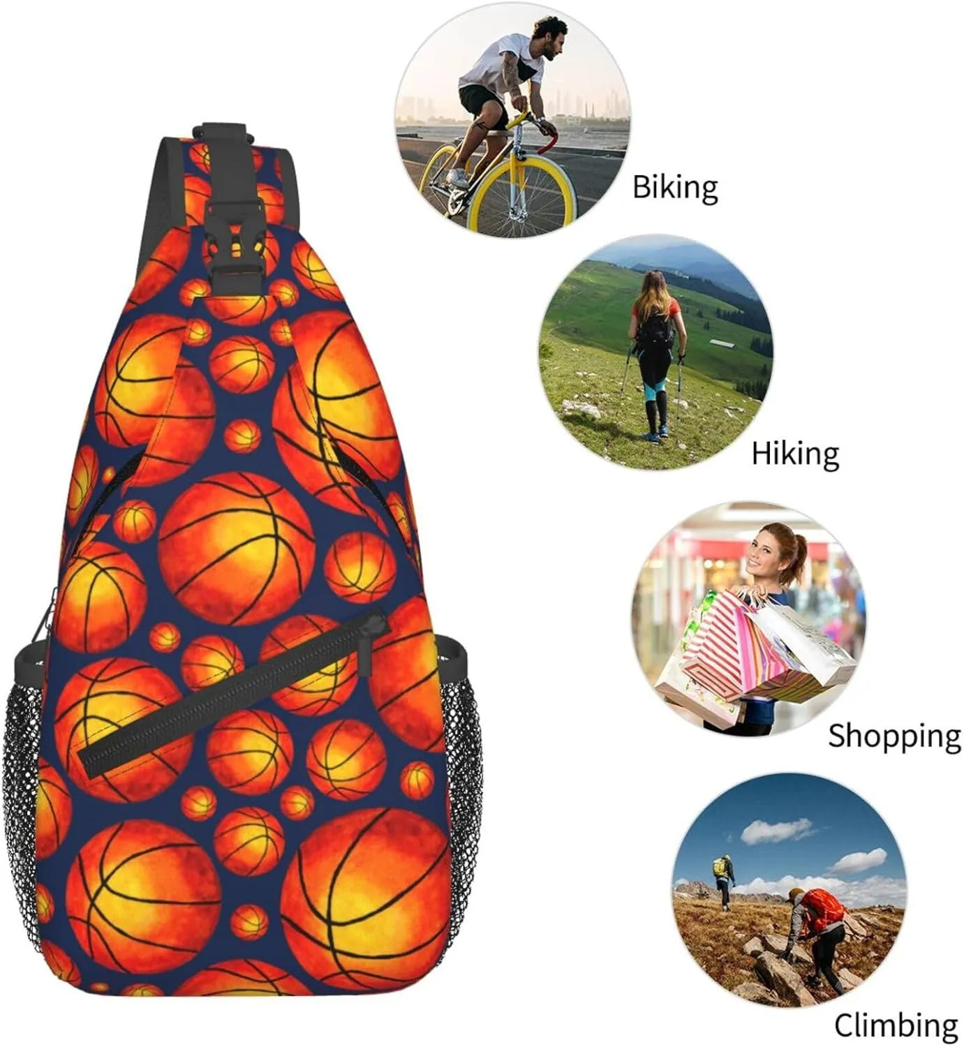American Flag Basketball Crossbody Bag Adjustable Sling Bag Casual Chest Bags Travel Shoulder Backpack