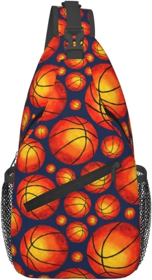 American Flag Basketball Crossbody Bag Adjustable Sling Bag Casual Chest Bags Travel Shoulder Backpack