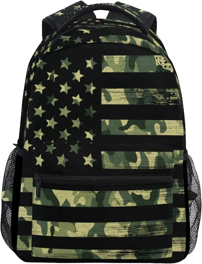 American Flag Camouflage Grunge Backpacks Travel Laptop Daypack School Bags for Teens Men Women