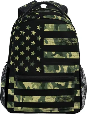 American Flag Camouflage Grunge Backpacks Travel Laptop Daypack School Bags for Teens Men Women