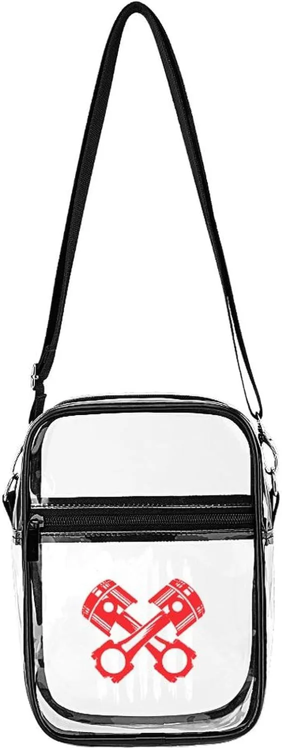 American Flag Car Mechanic Clear Crossbody Bag with Adjustable Shoulder Strap PVC Clear Purse Bags Stadium Approved for Concerts Sports Festivals