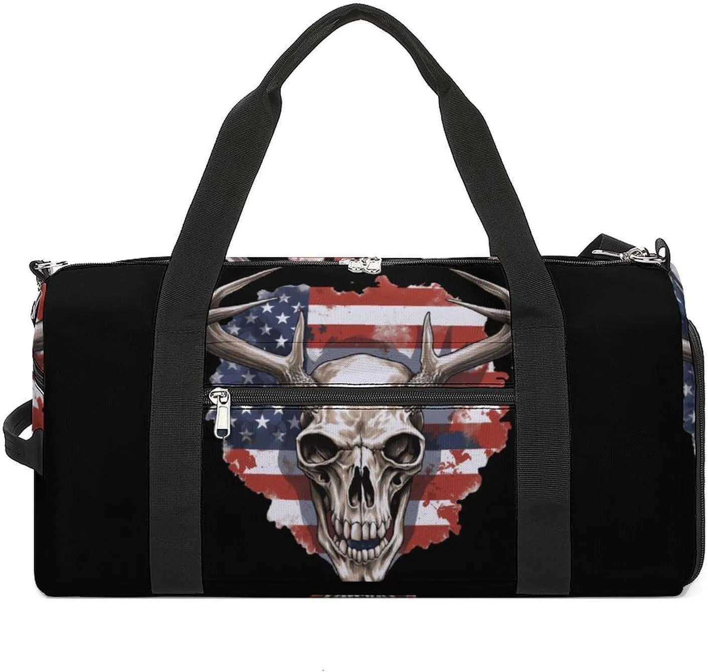 American Flag Skull Deer Sports Gym Bag Lightweight Travel Duffel Bag Workout Bags Casual Weekender Bag for Men Women