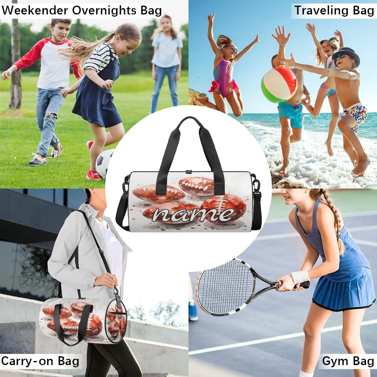 American football Personalized Dance Bags, American football Custom Sport Duffel Bag Travel Duffle Bag Overnight Weekender Bag