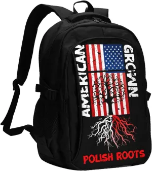 American Grown Polish Roots Polish Heritage Casual Travel Backpacks Hiking Camping Backpack Large Outdoor Sport Daypack Laptop Rucksack Climbing Working Bags with USB Port