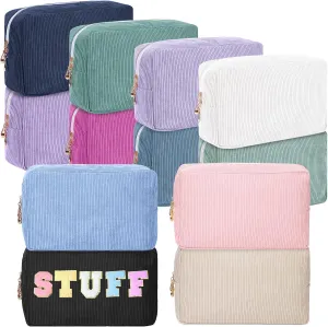 Amylove 12 Pcs Christmas Corduroy Makeup Bag Large Capacity Preppy Cosmetic Bag Bulk DIY Daily Use Plain Portable Makeup Pouch Travel Purse Organizer Storage for Women Xmas Gift(Mixed Colors)