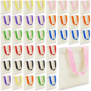 Amylove 24 Pcs Mini Tote Bag Sublimation Blank Canvas Tote Bags Reusable Grocery Luggage DIY Sack Goody for Party Even (8.5 x 8 Inch,Natural with Colorful Handle)