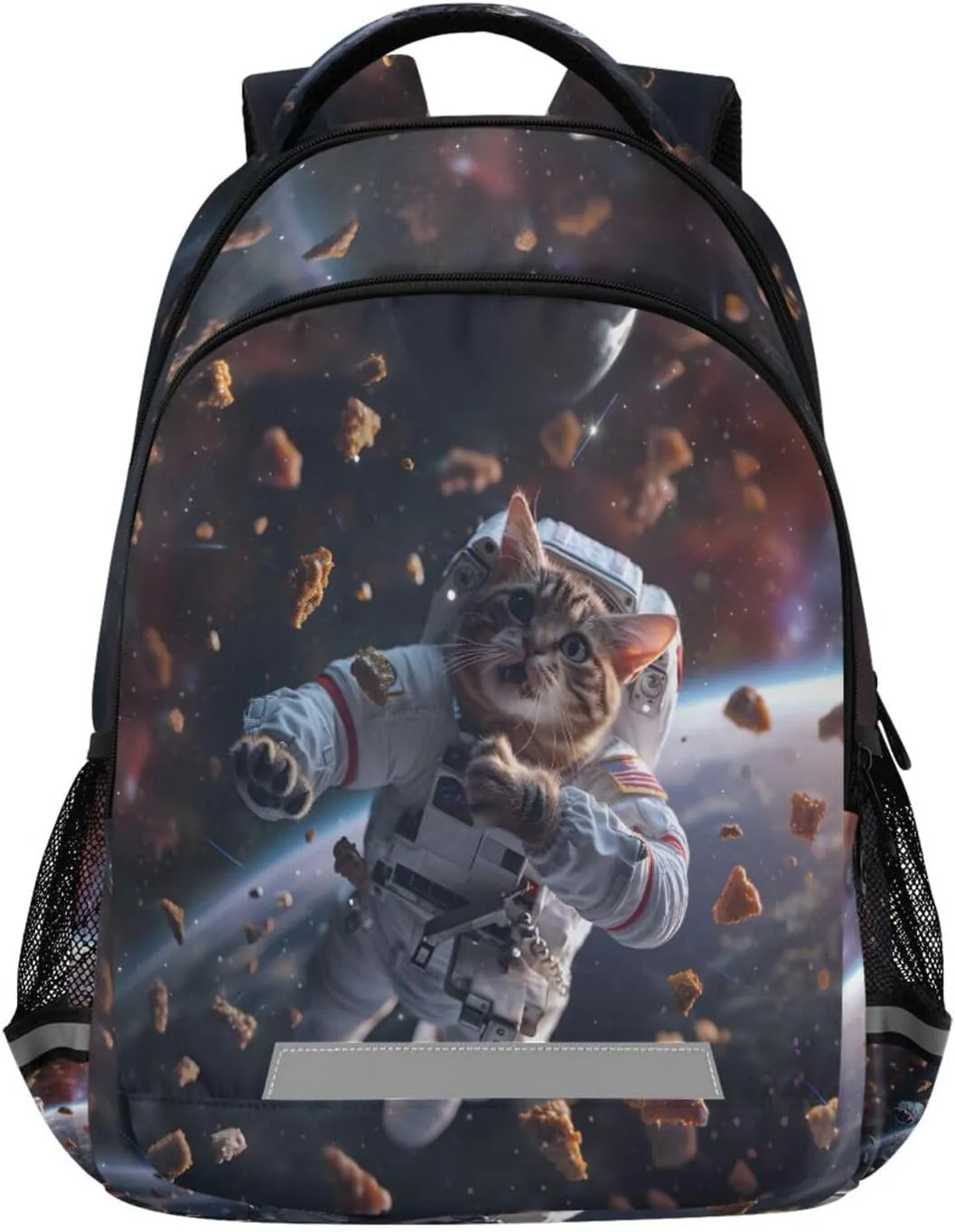 An Astronaut Tiger Tabby Cat Sailing Through Space Hungry Cat Cat Treats Floating Around Photo Re Backpacks Travel Laptop Daypack School Book Bag for Men Women Teens Kids