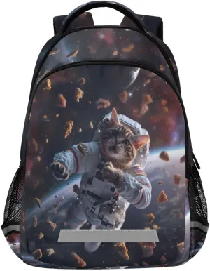 An Astronaut Tiger Tabby Cat Sailing Through Space Hungry Cat Cat Treats Floating Around Photo Re Backpacks Travel Laptop Daypack School Book Bag for Men Women Teens Kids