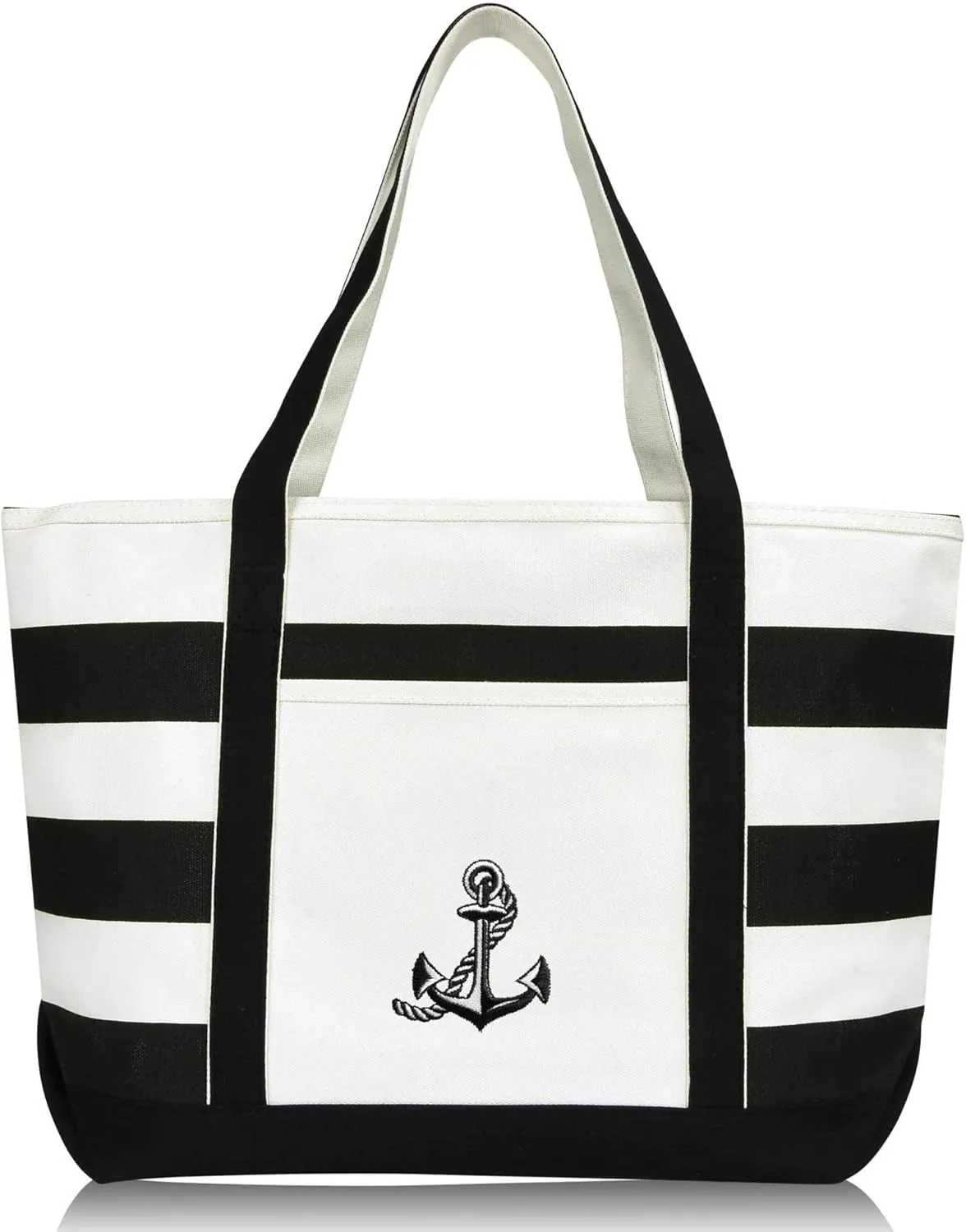 Anchor With Rope Womens Embroidered Striped Tote Bag Premium Cotton