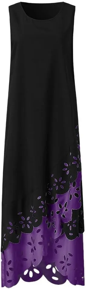 and Blue Floral Sleeveless Maxi Dress for Women with V-Neck and Elegant Design