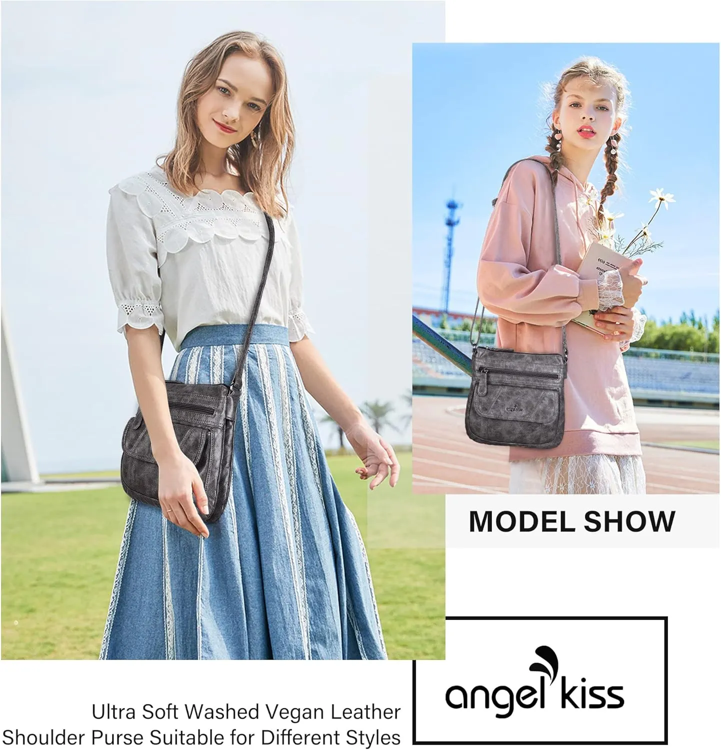 Angelkiss Small Womens Crossbody Bag Leather Shoulder Purse for Women Hobo Bag with Adjustable Shoulder Strap
