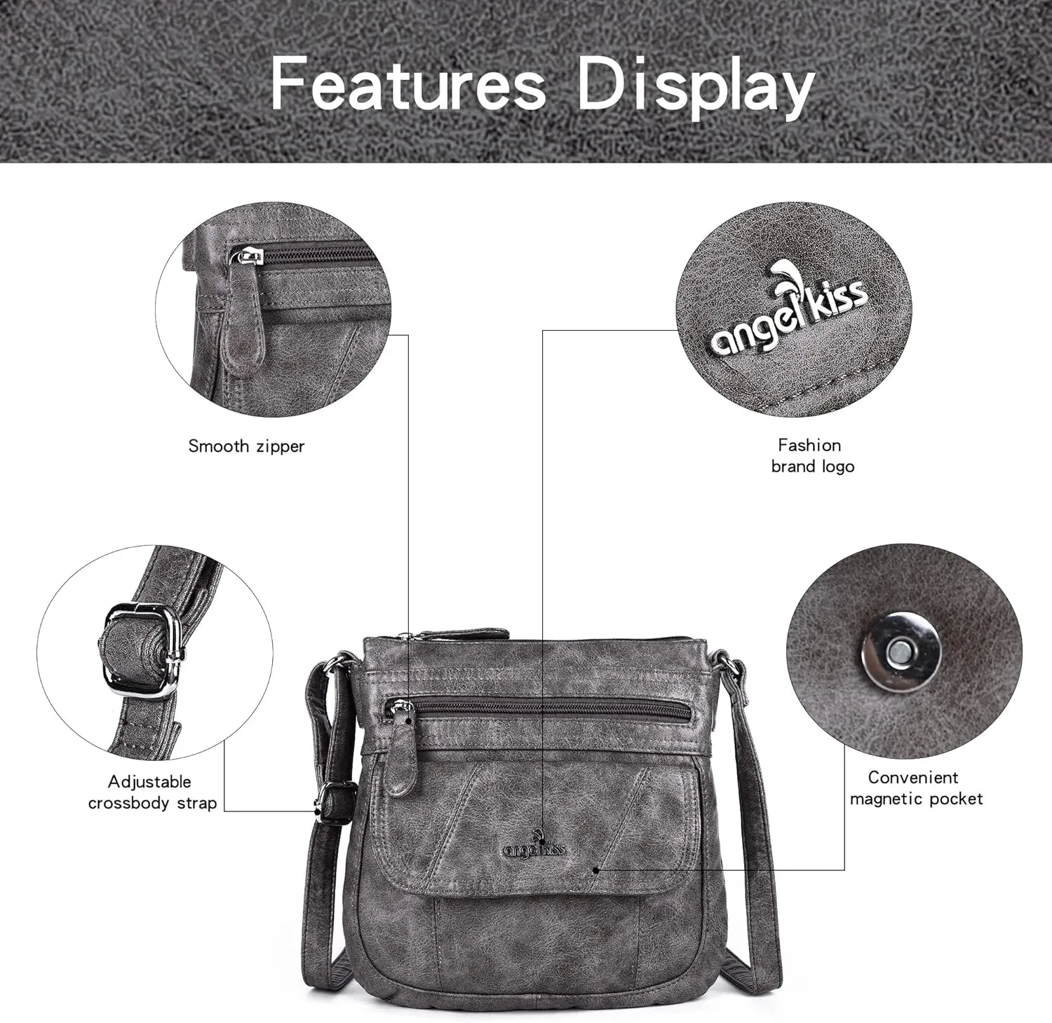 Angelkiss Small Womens Crossbody Bag Leather Shoulder Purse for Women Hobo Bag with Adjustable Shoulder Strap