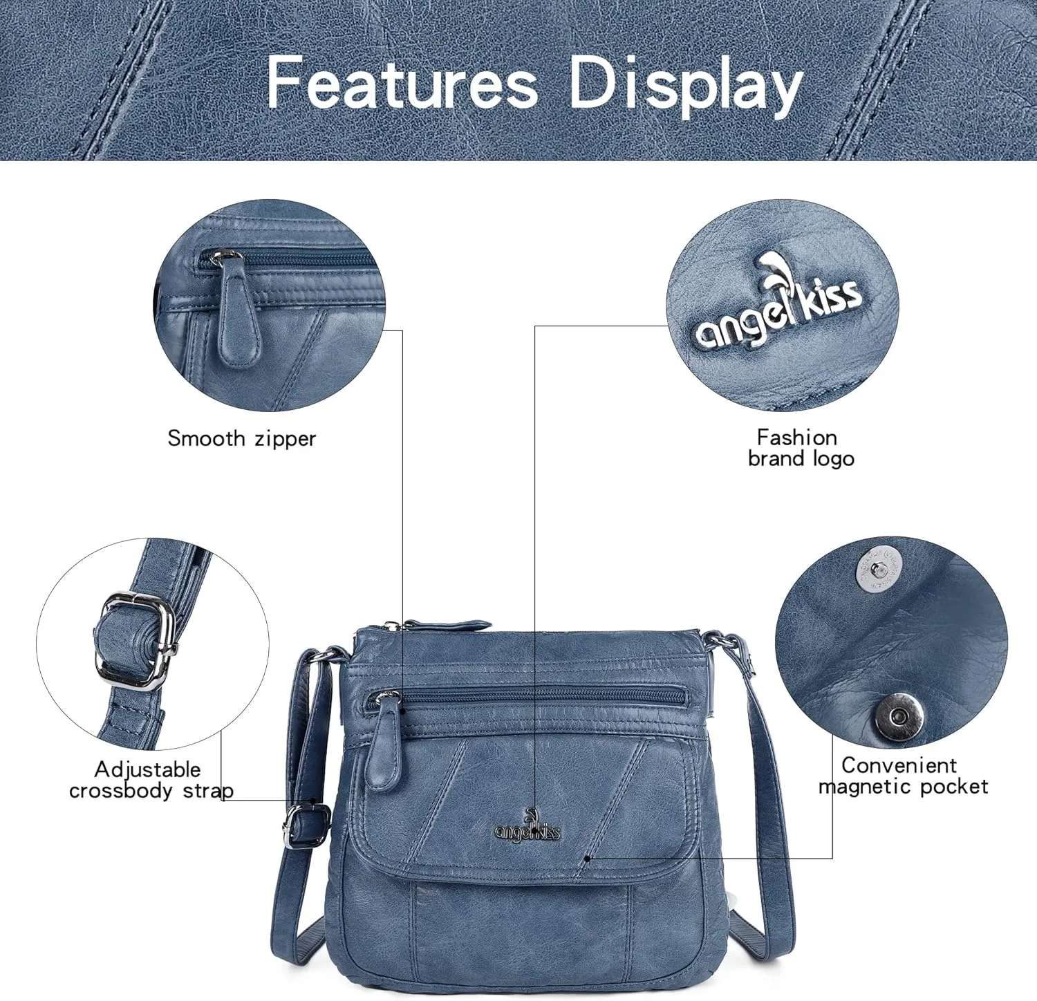 Angelkiss Small Womens Crossbody Bag Leather Shoulder Purse for Women Hobo Bag with Adjustable Shoulder Strap