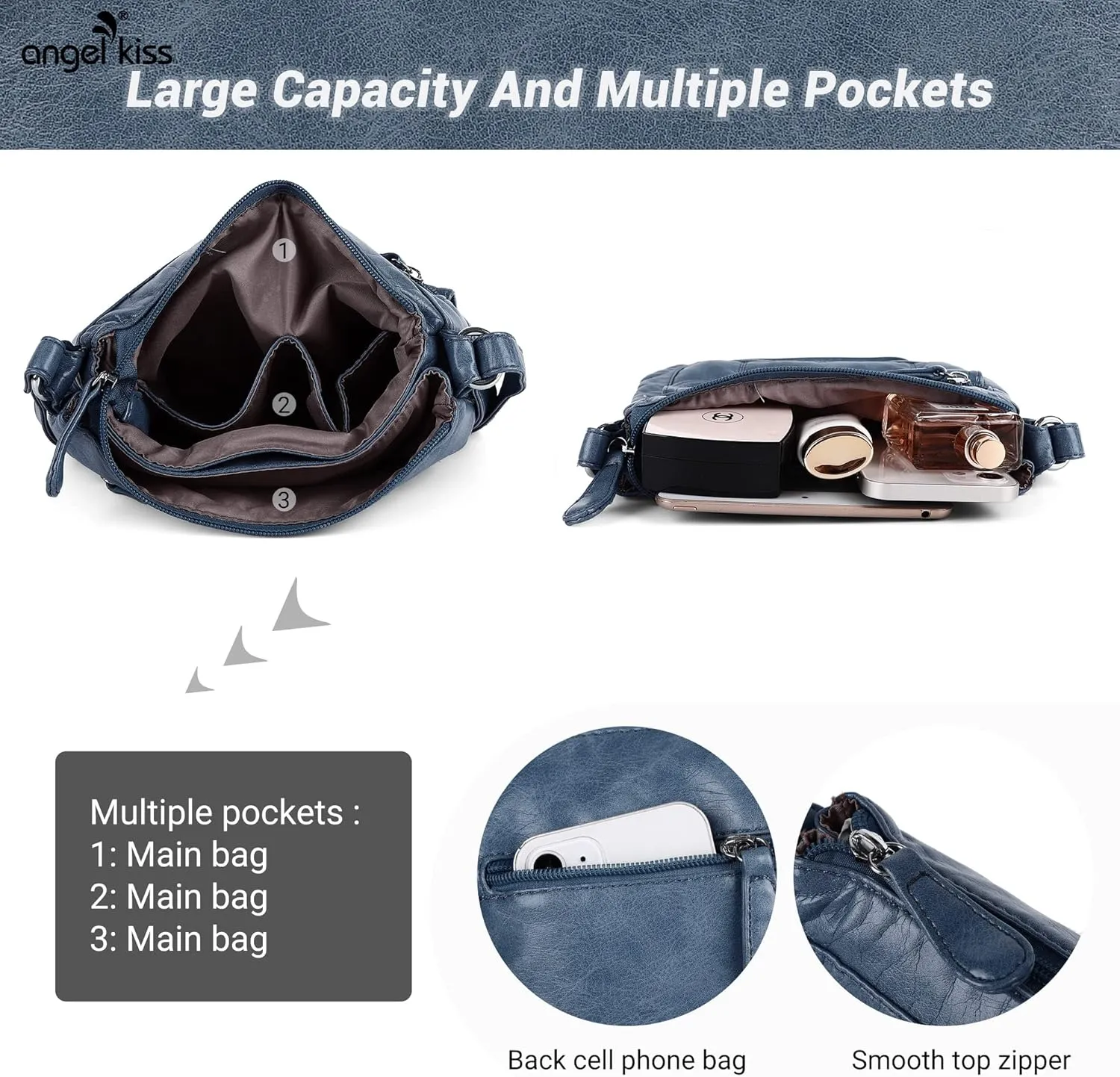 Angelkiss Small Womens Crossbody Bag Leather Shoulder Purse for Women Hobo Bag with Adjustable Shoulder Strap