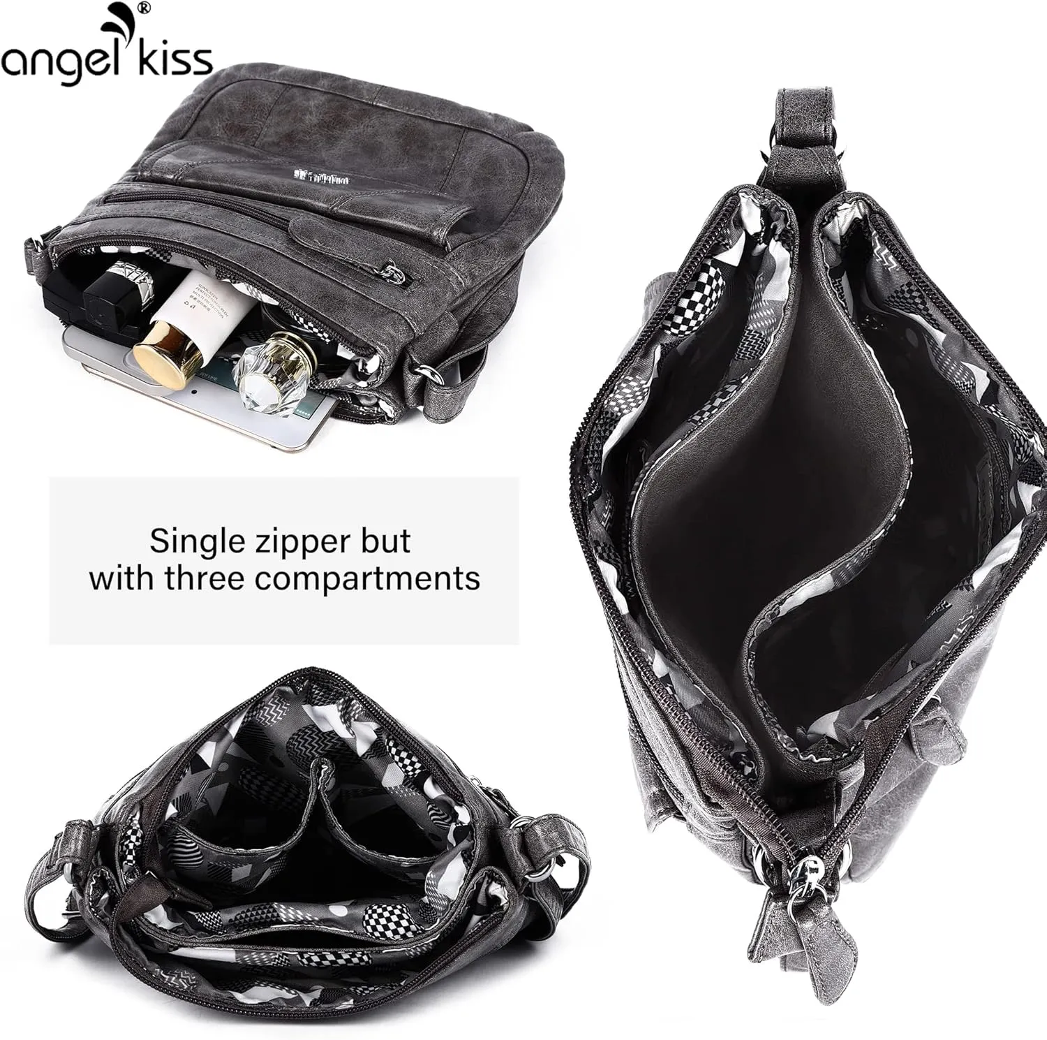 Angelkiss Small Womens Crossbody Bag Leather Shoulder Purse for Women Hobo Bag with Adjustable Shoulder Strap