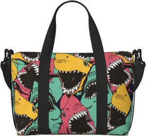 Angry Shark Pattern Carry on Luggage Travel Bag Travel Bag for Women Men Large Duffle Bag for Travel Bag for Travel, Business Trips, Work, Gym