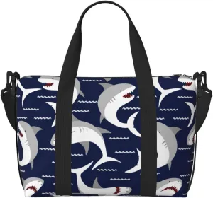 Angry Shark Travel Bag for Women Men Weekender Bags Carry on Overnight Bag Tote Bag Yoga Gym Bag for Gym, Work, Weekend, Travel, Personal Items