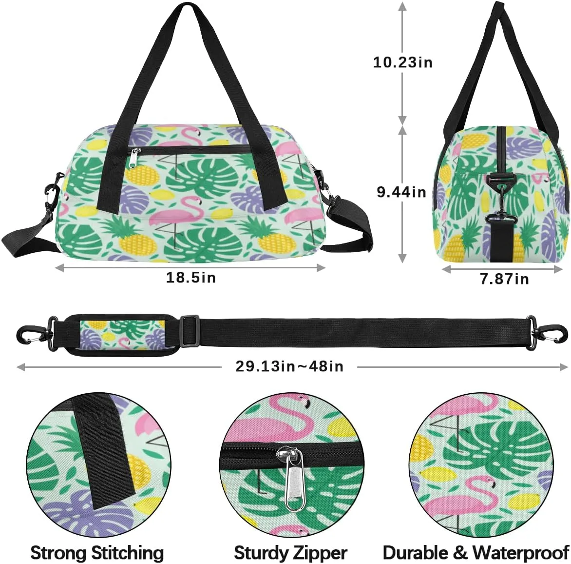 Animal Flamingo Palm Leaves Gym Bag, Duffle Bag, Weekender Bag, Duffel Bag, Overnight Bag, Travel Duffel Bag, Dance Bag, Tote Bag, Beach Bag, Pool Bag, Gym Duffle Bag, Carry on Bag
