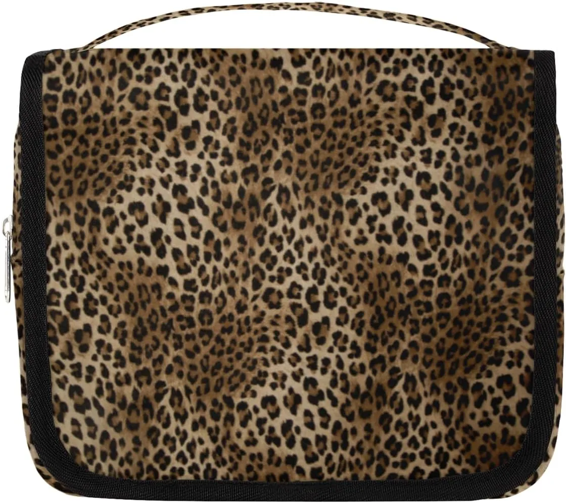 Animal Leopard Skin Makeup Bag Travel Cosmetic Bag with Zipper Pocket and Handle Travel Makeup Organizer Bag Water-resistant Toiletry Bags for Traveling Women Men Ladies Girls