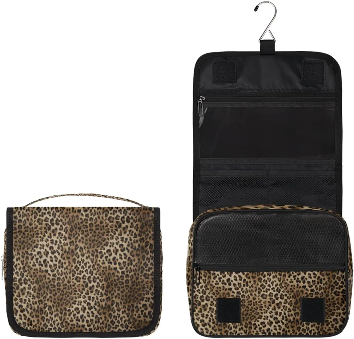 Animal Leopard Skin Makeup Bag Travel Cosmetic Bag with Zipper Pocket and Handle Travel Makeup Organizer Bag Water-resistant Toiletry Bags for Traveling Women Men Ladies Girls