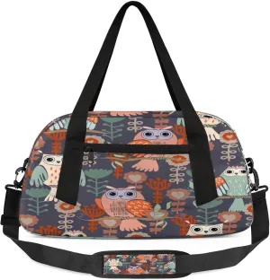 Animal Owls Pattern Kids Duffel Bag Lightweight Waterproof Sports Gym Bag with Front Zipper Pocket Foldable Weekender Overnight Bag for School Practice Gymnastic Ballet