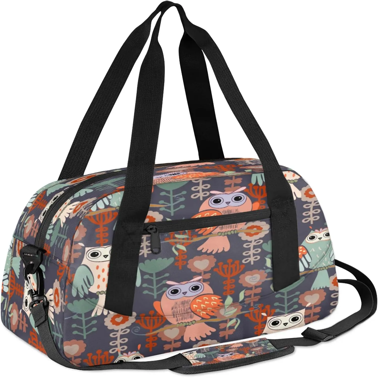 Animal Owls Pattern Kids Duffel Bag Lightweight Waterproof Sports Gym Bag with Front Zipper Pocket Foldable Weekender Overnight Bag for School Practice Gymnastic Ballet