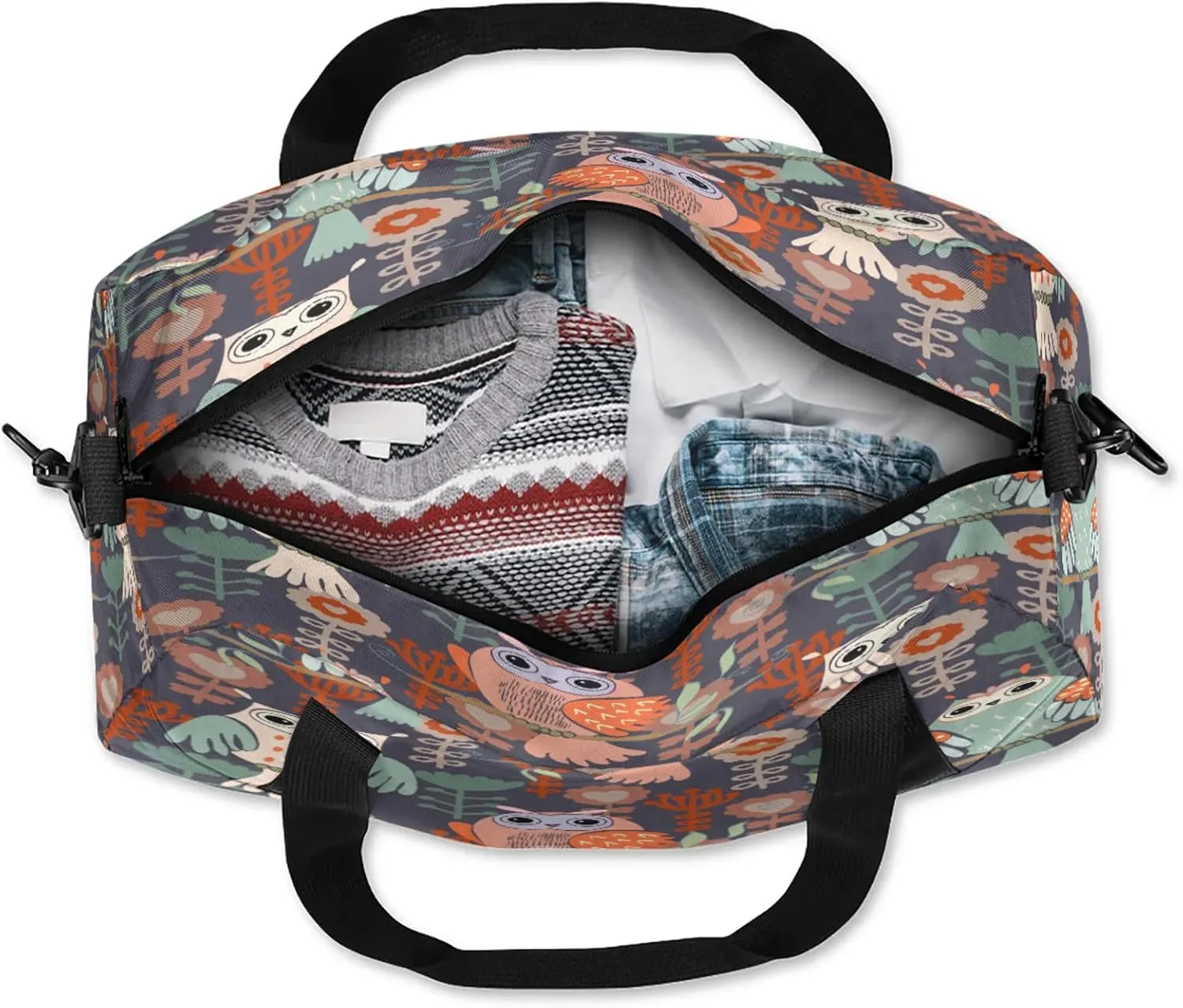 Animal Owls Pattern Kids Duffel Bag Lightweight Waterproof Sports Gym Bag with Front Zipper Pocket Foldable Weekender Overnight Bag for School Practice Gymnastic Ballet