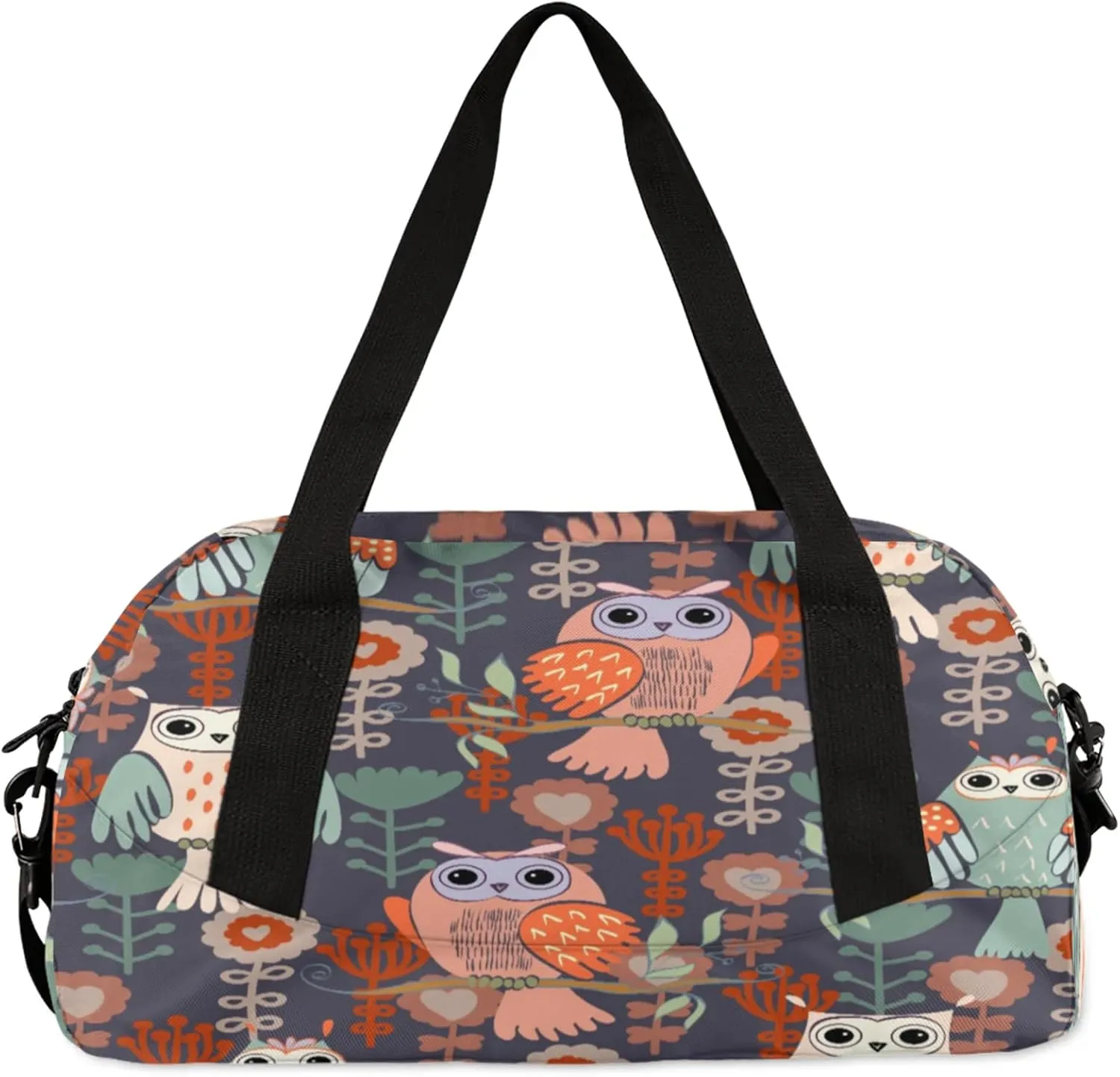Animal Owls Pattern Kids Duffel Bag Lightweight Waterproof Sports Gym Bag with Front Zipper Pocket Foldable Weekender Overnight Bag for School Practice Gymnastic Ballet