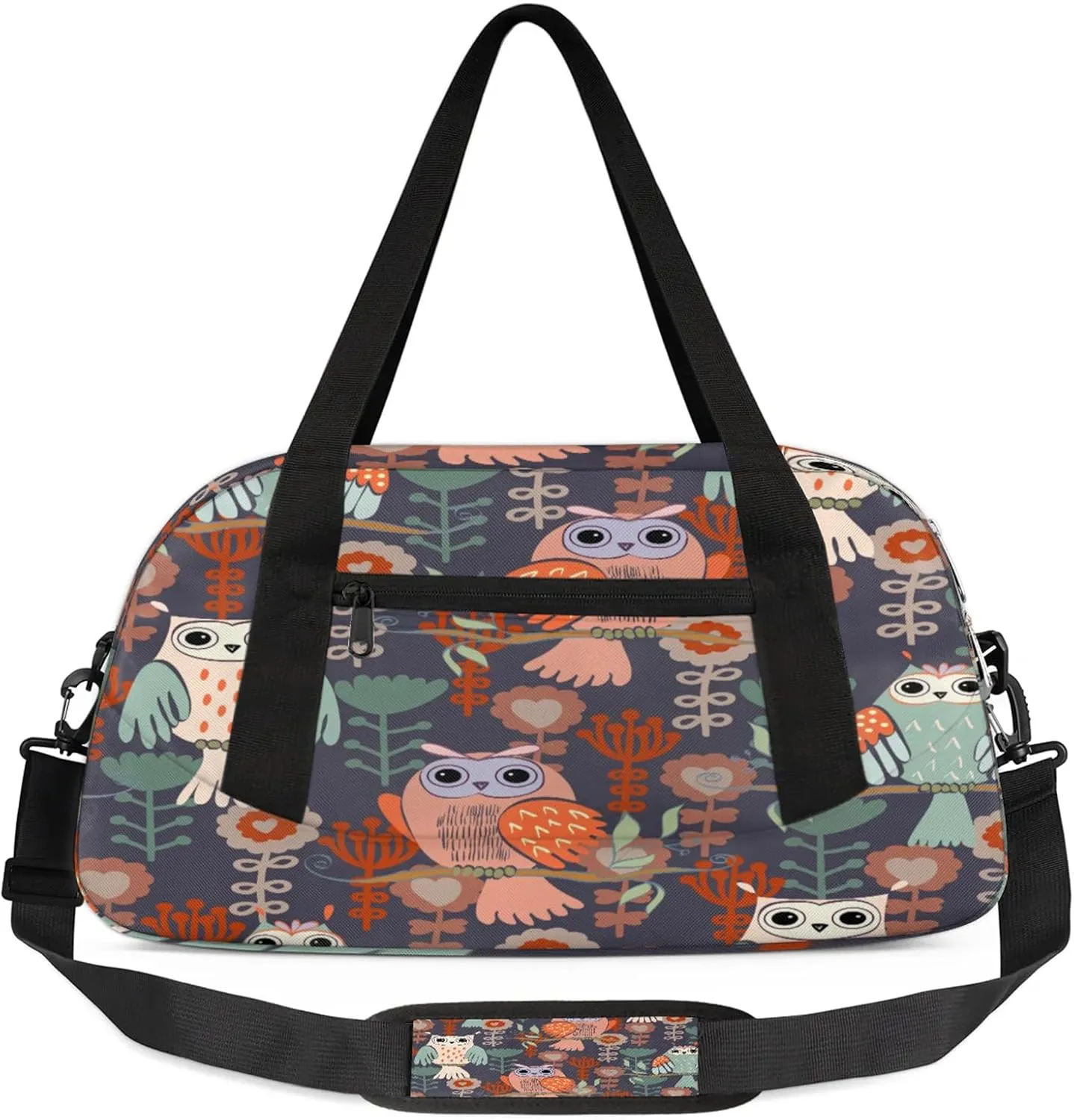 Animal Owls Pattern Kids Duffel Bag Lightweight Waterproof Sports Gym Bag with Front Zipper Pocket Foldable Weekender Overnight Bag for School Practice Gymnastic Ballet