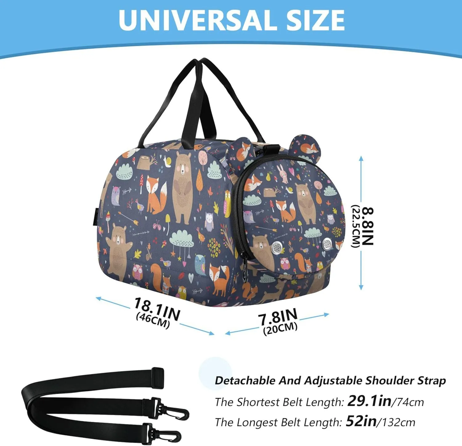 Animals Cute Autumn Kids Duffel Bag with Shoes Compartment Multifunctional Travel Duffel Bag for Travel, Sports, Fitness & Workout