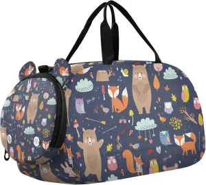 Animals Cute Autumn Kids Duffel Bag with Shoes Compartment Multifunctional Travel Duffel Bag for Travel, Sports, Fitness & Workout