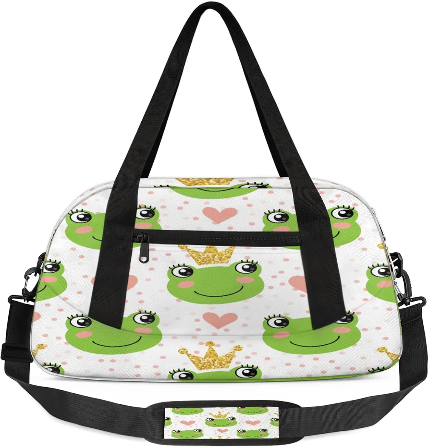 Animals Frogs Pattern Kids Duffel Bag Lightweight Waterproof Sports Gym Bag with Front Zipper Pocket Foldable Weekender Overnight Bag for School Practice Gymnastic Ballet
