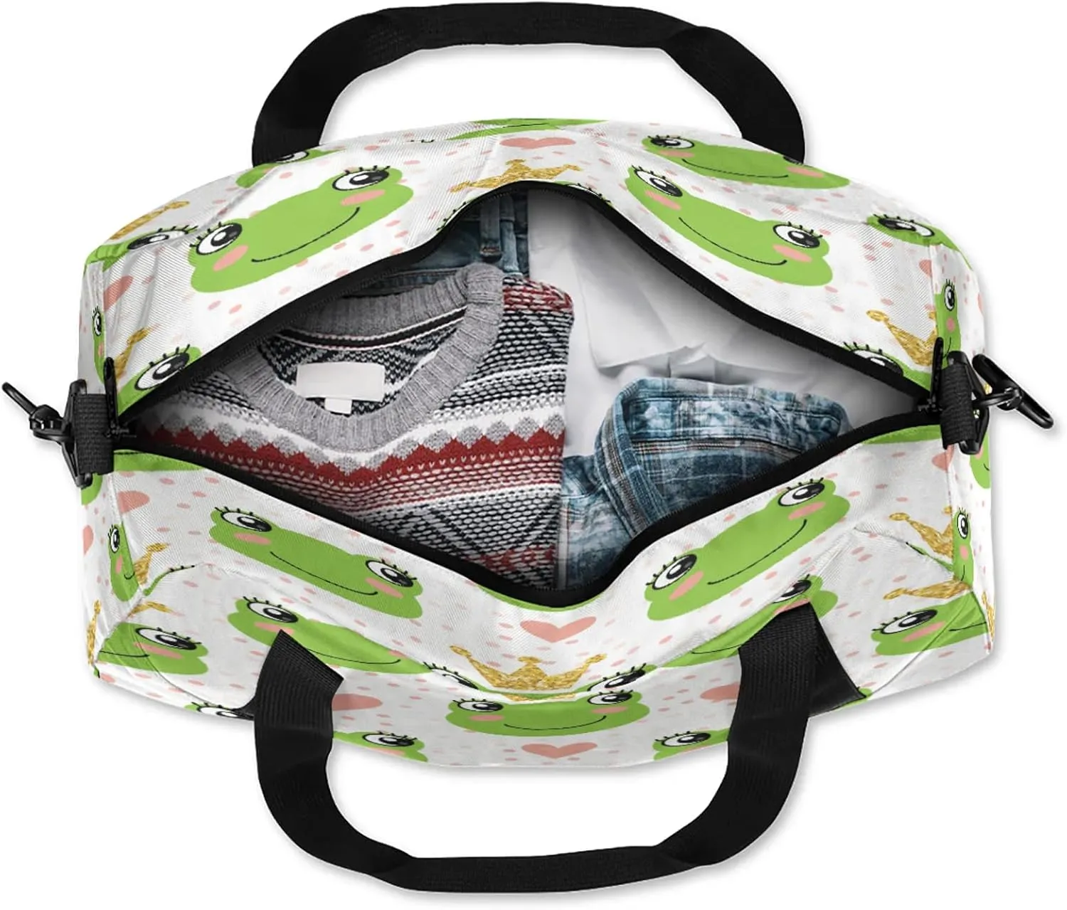 Animals Frogs Pattern Kids Duffel Bag Lightweight Waterproof Sports Gym Bag with Front Zipper Pocket Foldable Weekender Overnight Bag for School Practice Gymnastic Ballet