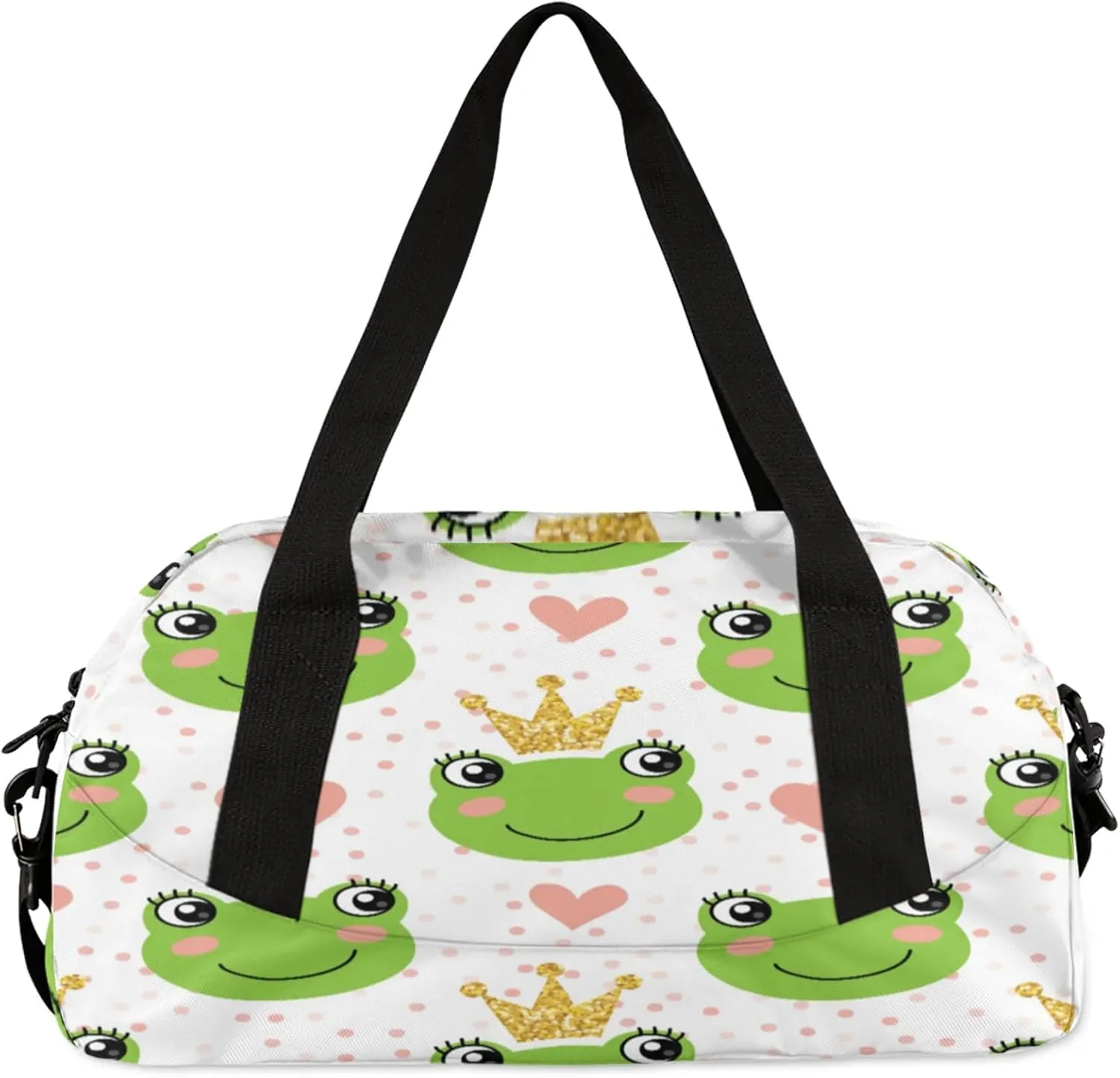 Animals Frogs Pattern Kids Duffel Bag Lightweight Waterproof Sports Gym Bag with Front Zipper Pocket Foldable Weekender Overnight Bag for School Practice Gymnastic Ballet
