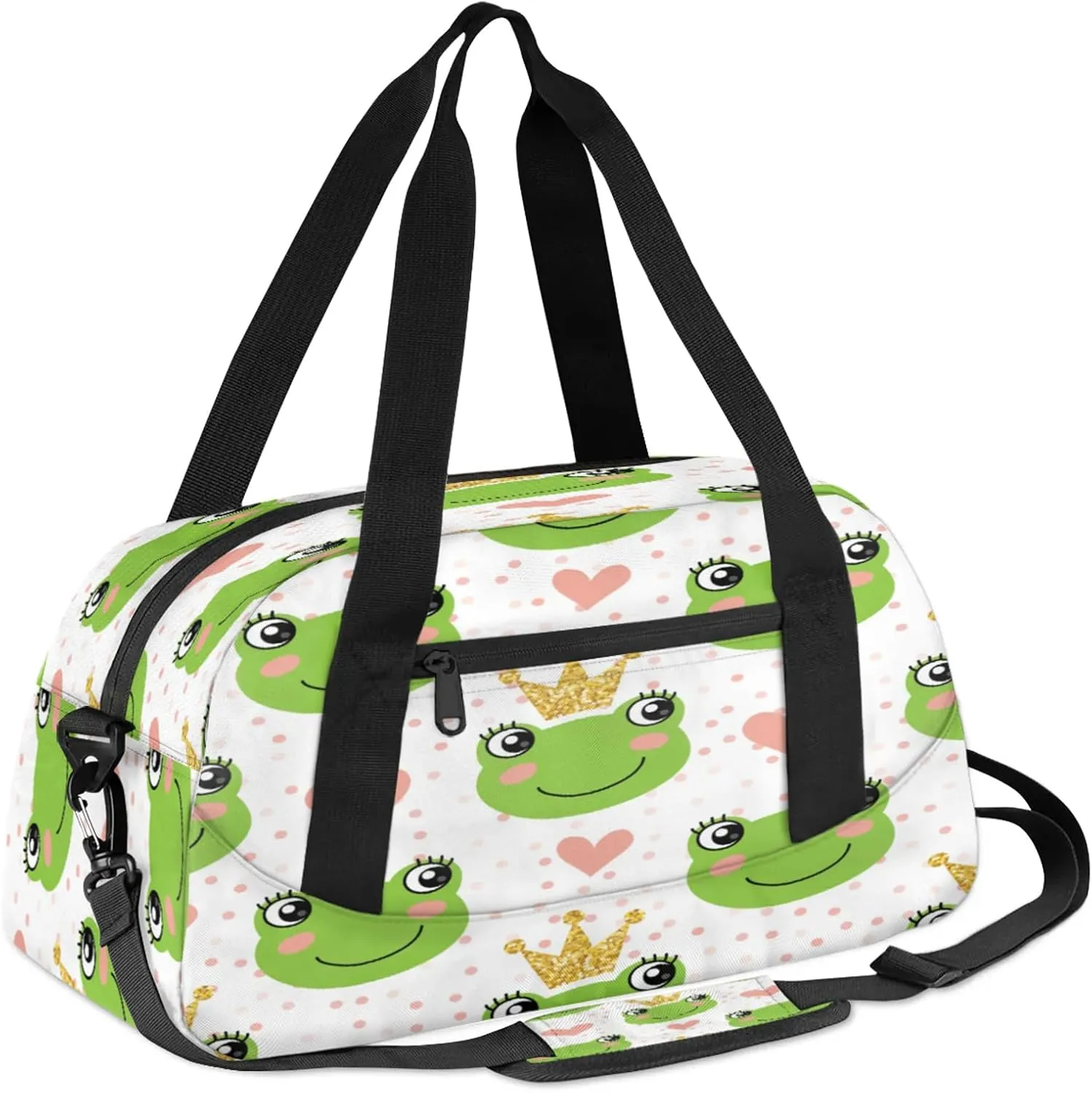Animals Frogs Pattern Kids Duffel Bag Lightweight Waterproof Sports Gym Bag with Front Zipper Pocket Foldable Weekender Overnight Bag for School Practice Gymnastic Ballet