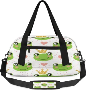 Animals Frogs Pattern Kids Duffel Bag Lightweight Waterproof Sports Gym Bag with Front Zipper Pocket Foldable Weekender Overnight Bag for School Practice Gymnastic Ballet