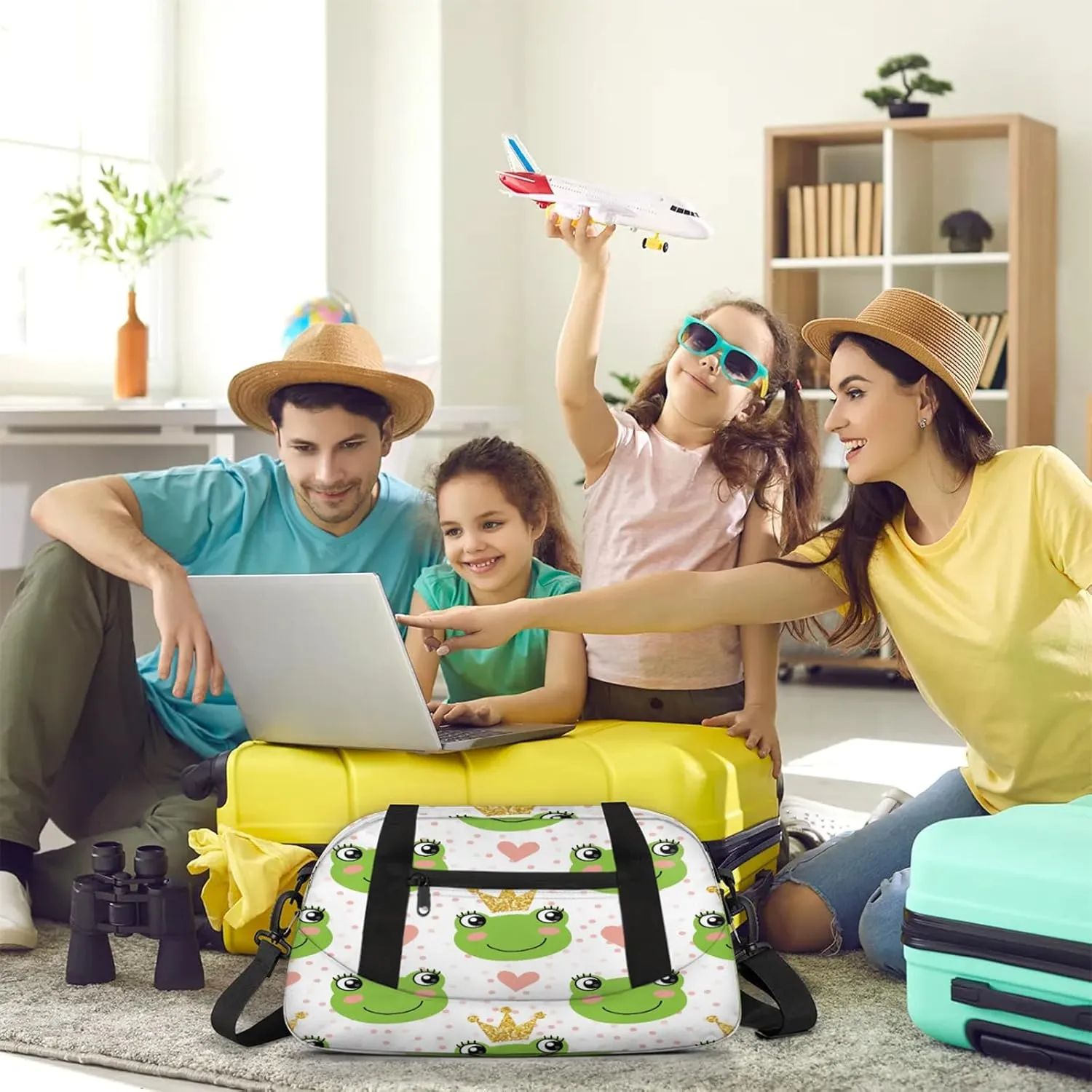 Animals Frogs Pattern Kids Duffel Bag Lightweight Waterproof Sports Gym Bag with Front Zipper Pocket Foldable Weekender Overnight Bag for School Practice Gymnastic Ballet