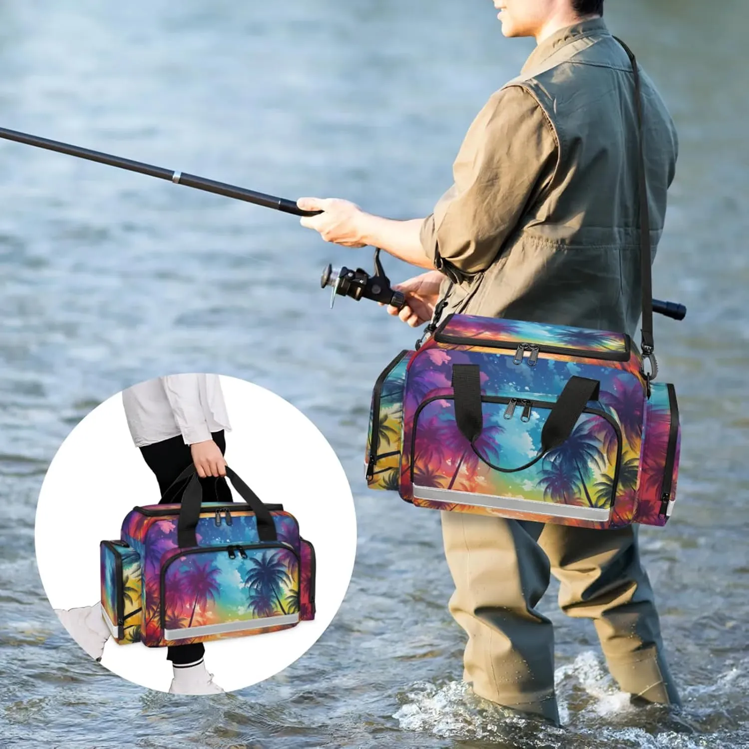 Anti-Scratch Duffle Bag for Travel 25x17.7x11.2 Inch - Waterproof Duffel Bag for Camping Fitness, Durable EMS Gear for First Responders Beach Palm Tree