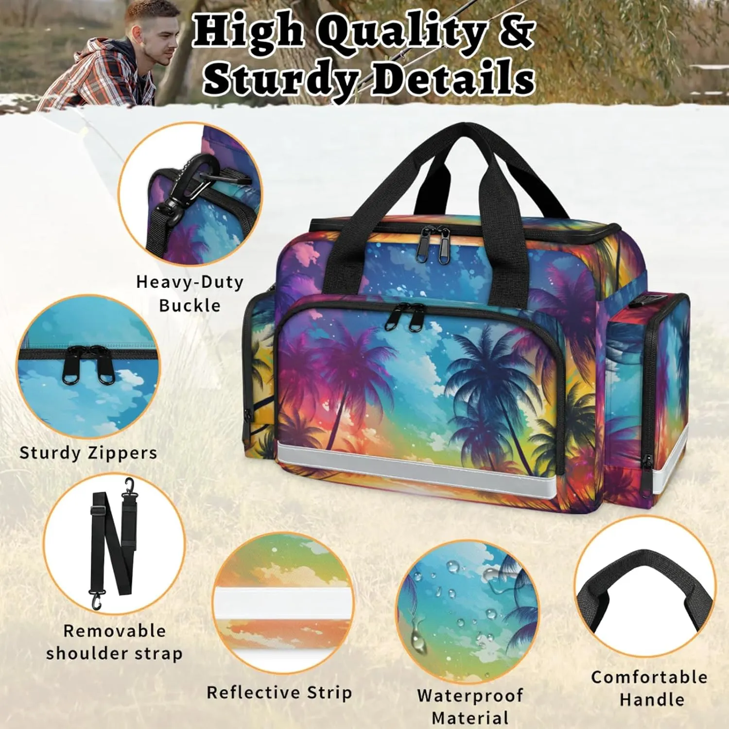 Anti-Scratch Duffle Bag for Travel 25x17.7x11.2 Inch - Waterproof Duffel Bag for Camping Fitness, Durable EMS Gear for First Responders Beach Palm Tree