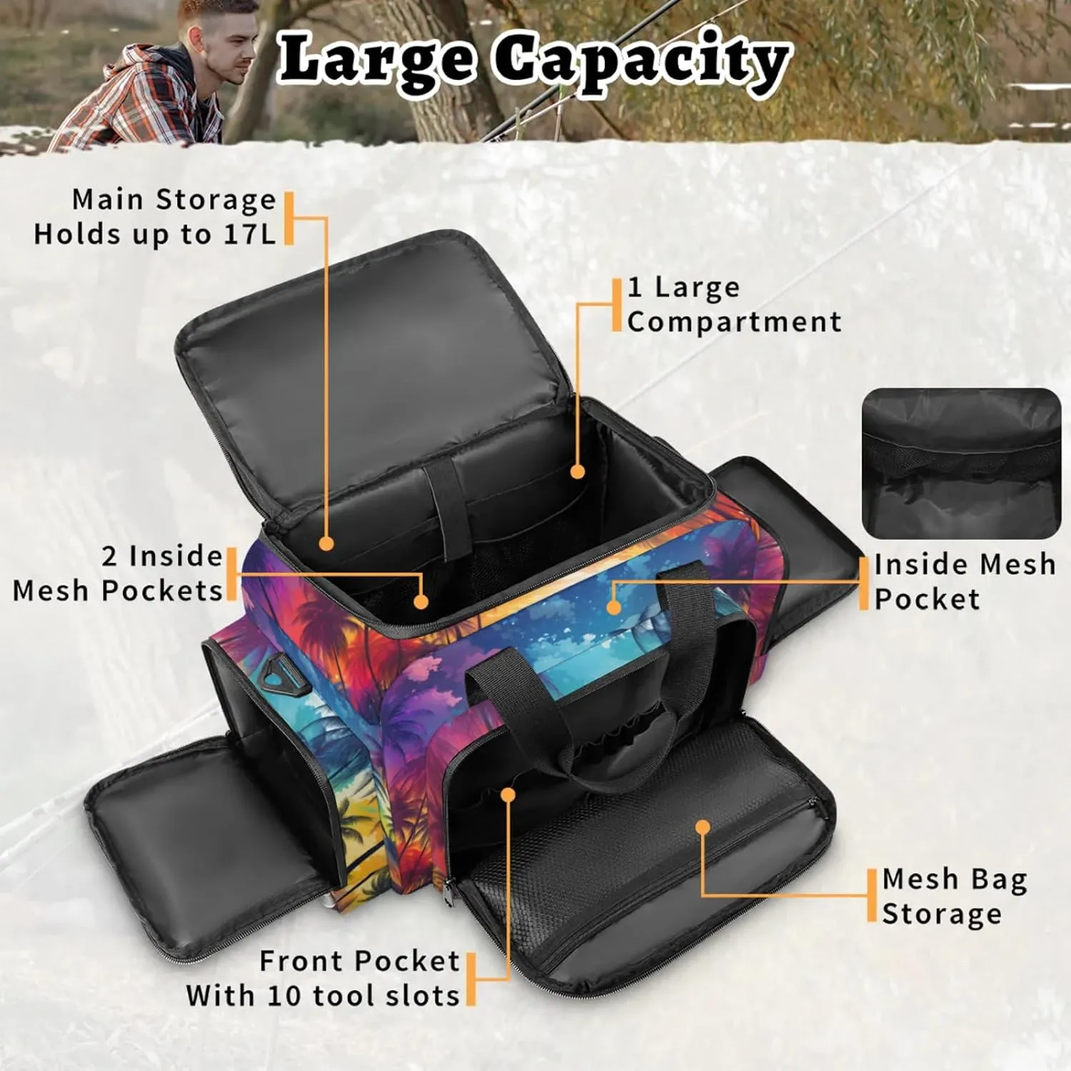 Anti-Scratch Duffle Bag for Travel 25x17.7x11.2 Inch - Waterproof Duffel Bag for Camping Fitness, Durable EMS Gear for First Responders Beach Palm Tree