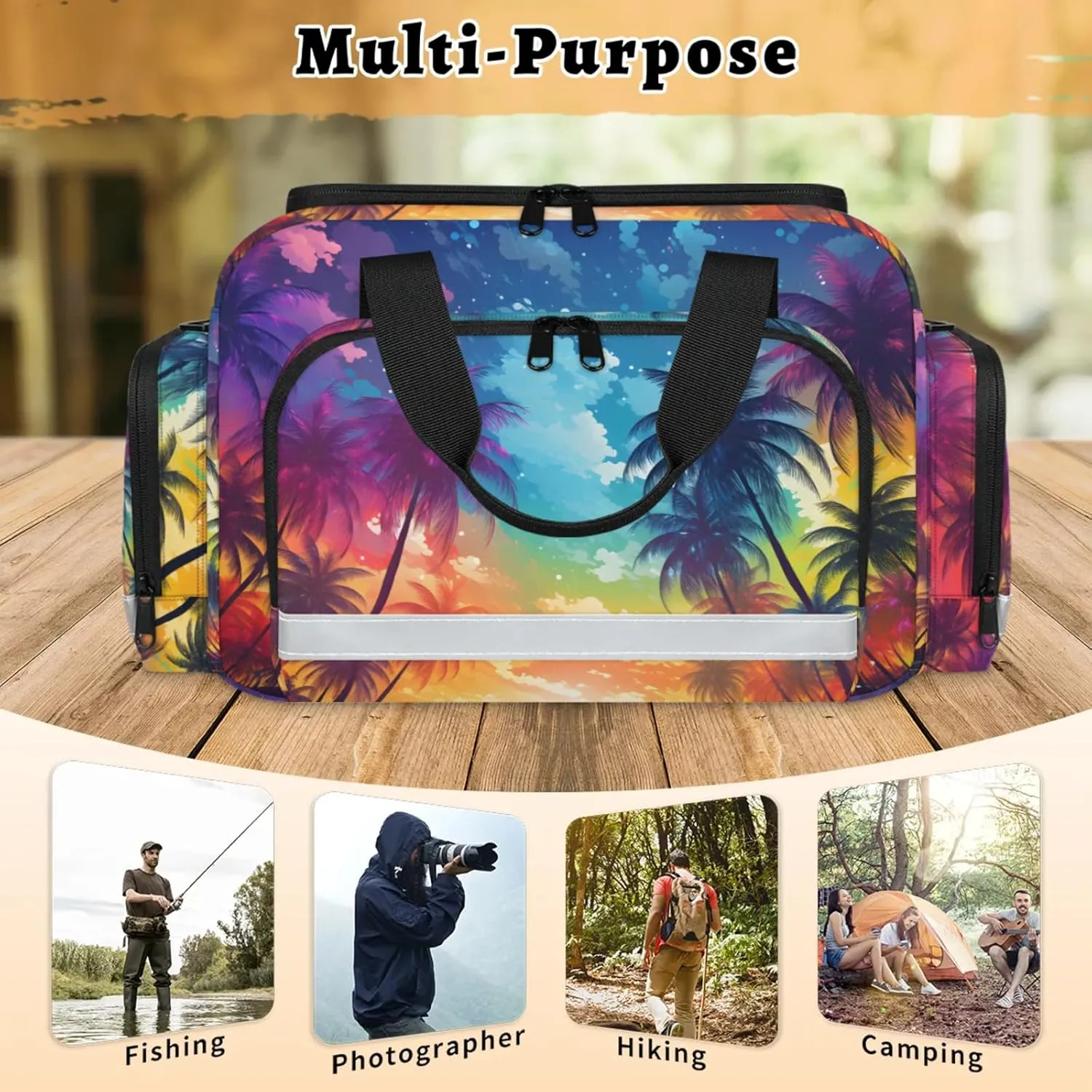 Anti-Scratch Duffle Bag for Travel 25x17.7x11.2 Inch - Waterproof Duffel Bag for Camping Fitness, Durable EMS Gear for First Responders Beach Palm Tree
