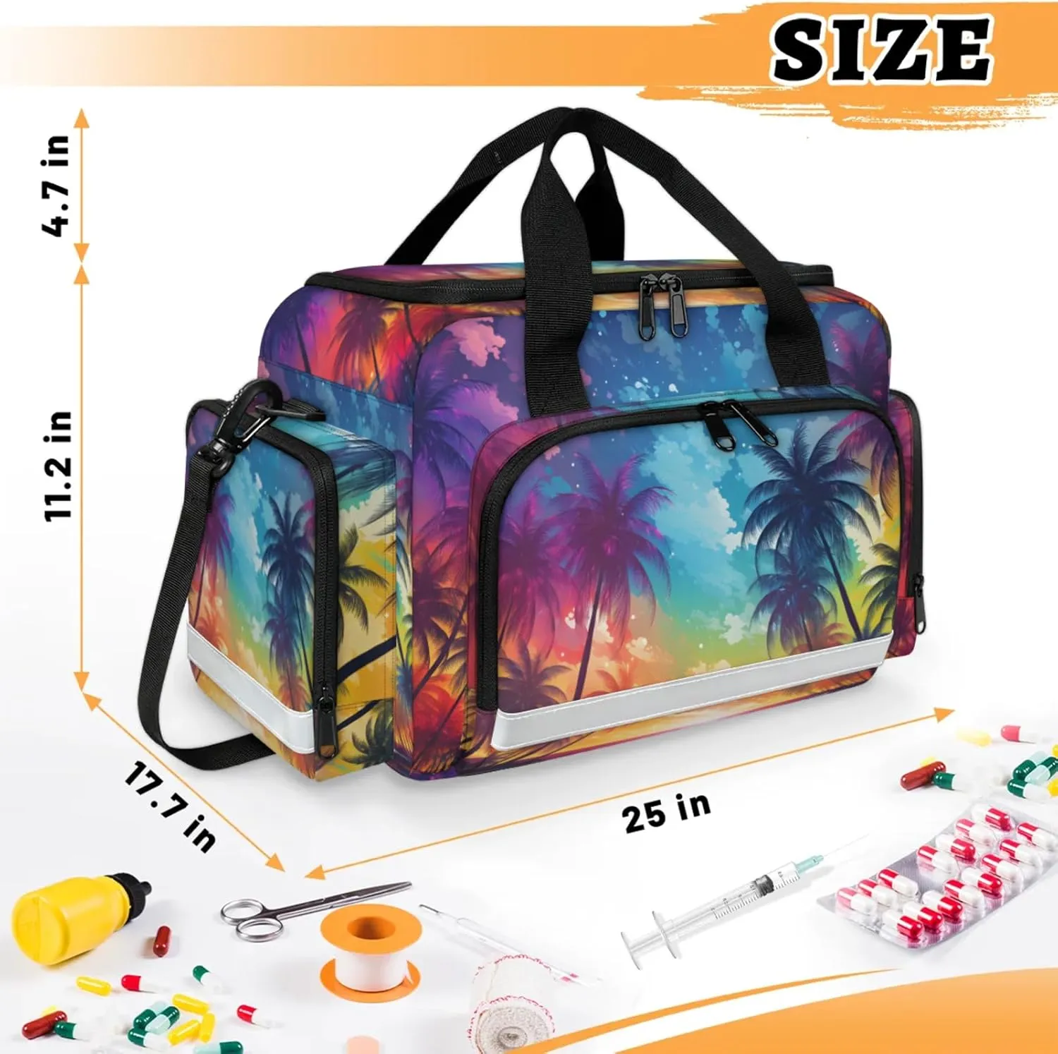 Anti-Scratch Duffle Bag for Travel 25x17.7x11.2 Inch - Waterproof Duffel Bag for Camping Fitness, Durable EMS Gear for First Responders Beach Palm Tree